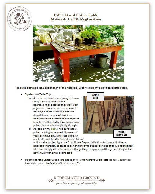 DIY Pallet Board Coffee Table - Redeem Your Ground | RYGblog.com (Printable instructions)