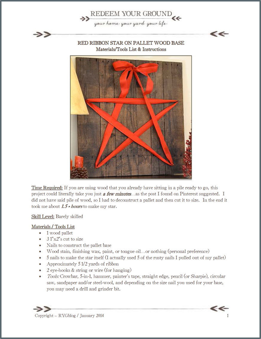 How to Make a Red Ribbon Star on Pallet Wood Base | Redeem Your Ground | www.RedeemYourGround.com